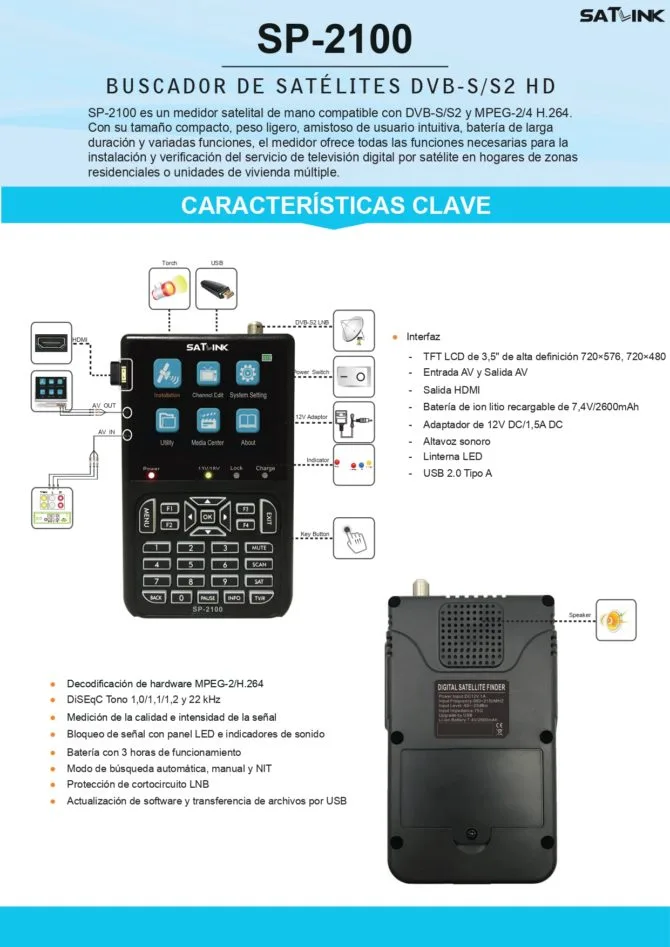 Satlink ST-2100 Localizador De Satelites DVB-S/S2 HD - Imagen 2