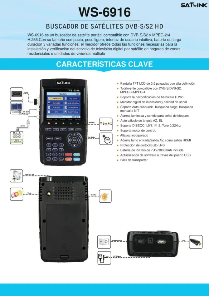 Satlink WS-6916 Localizador De Satelites DVB-S/S2 - Imagen 3