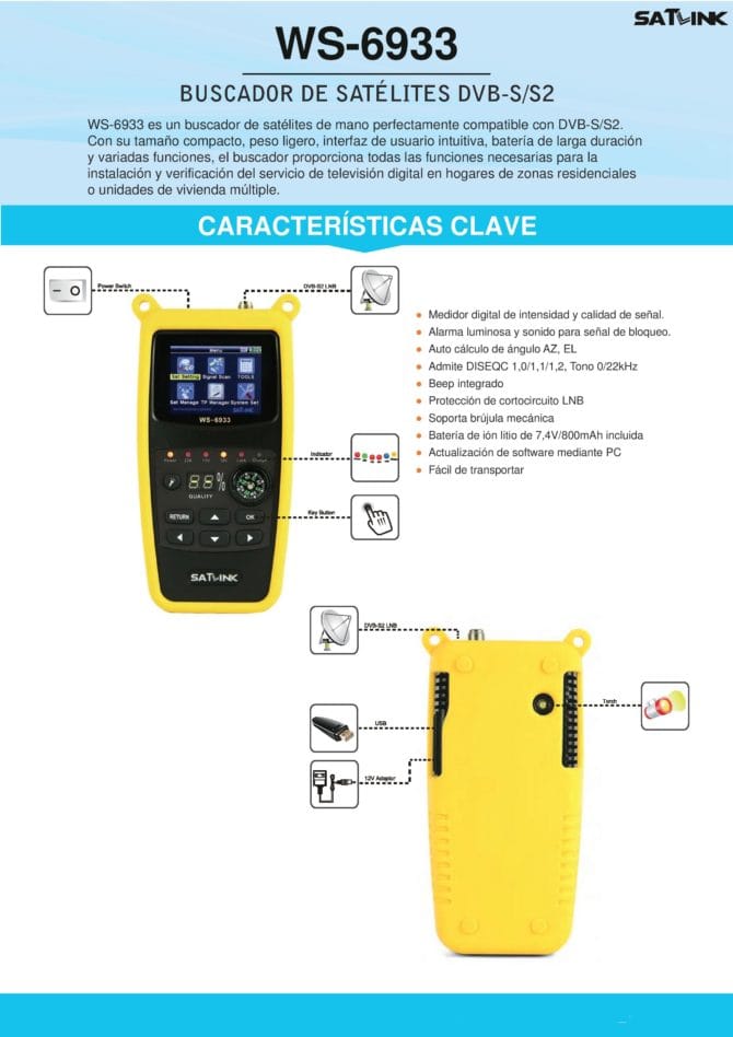 Satlink WS-6933 Localizador De Satelites DVB-S/S2 - Imagen 2